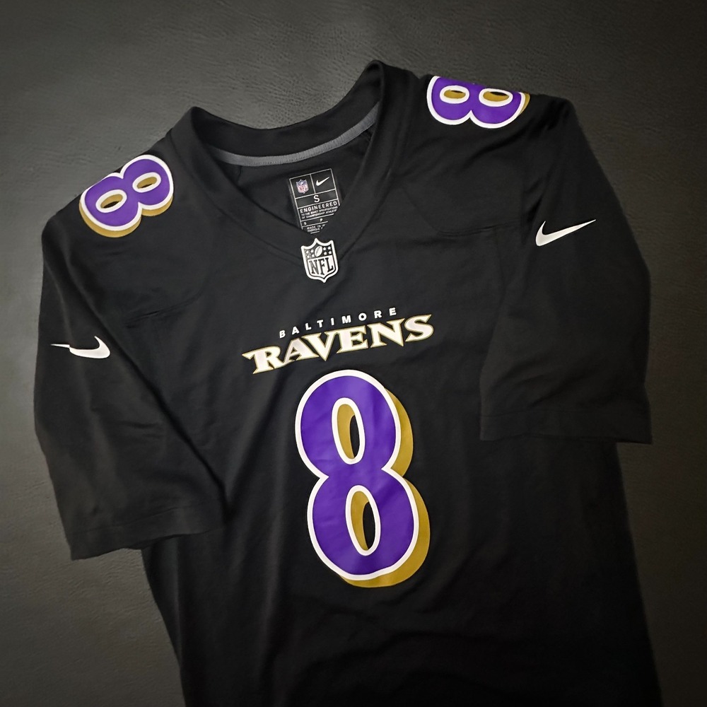 Nike Baltimore Ravens Jersey Mens Small Black Lamar Jackson #8 Pinwheel Official
